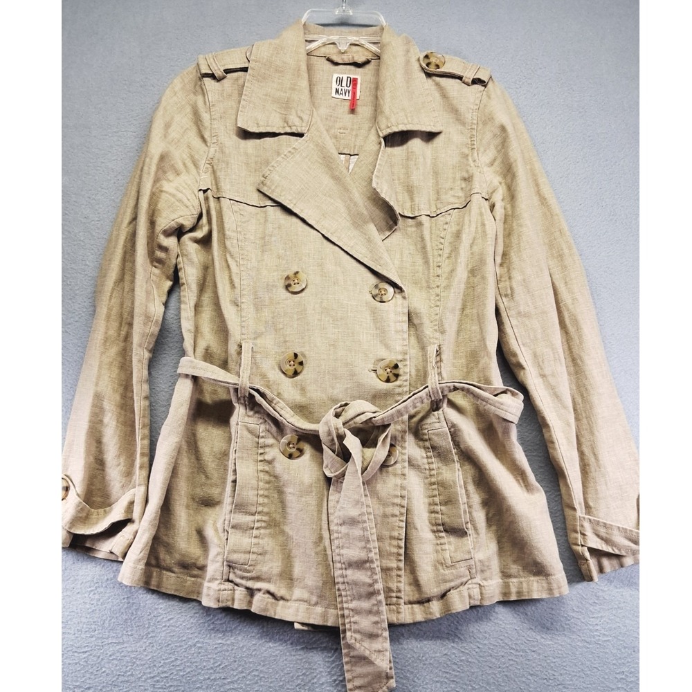 Old Navy Women Double Breasted Light Jacket Linen Blend light Brown Size XS belt